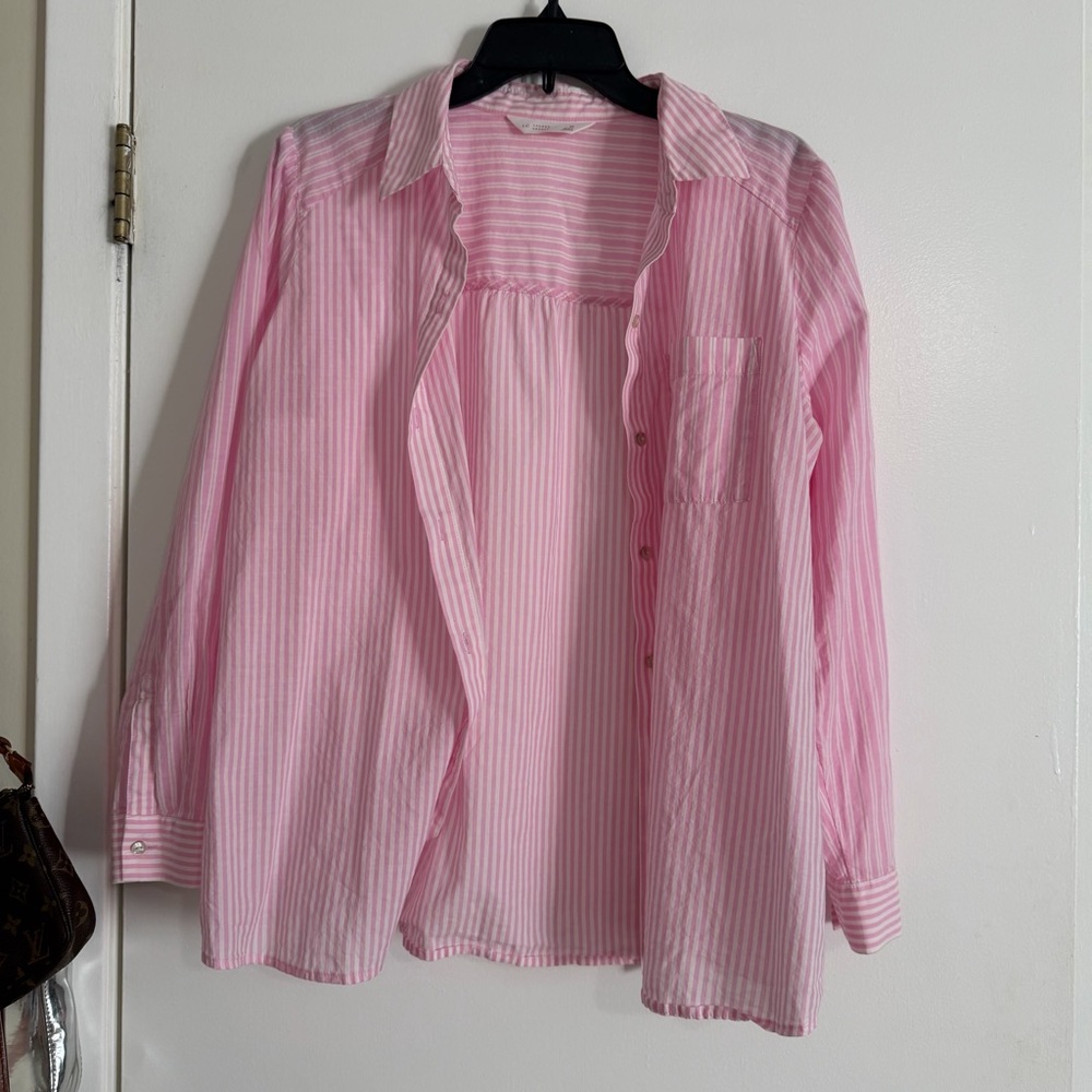 LC Lauren Conrad Pink and White Striped Shirt